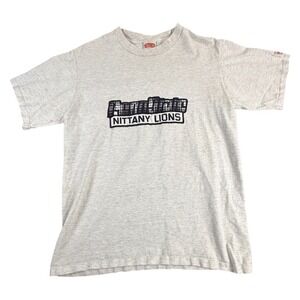 Vintage 90s Nutmeg Mills Penn State Nittany Lions Plaid Patch Tee Shirt Size L